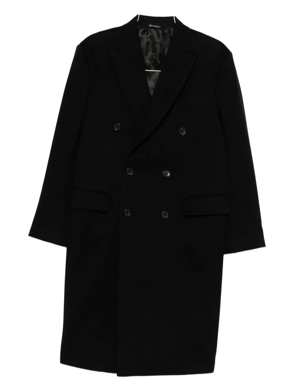 Reveres 1949 Double-breasted Wool Coat In Black