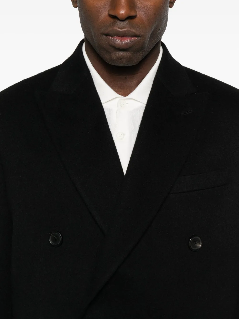 Reveres 1949 Double-breasted Wool Coat In Black