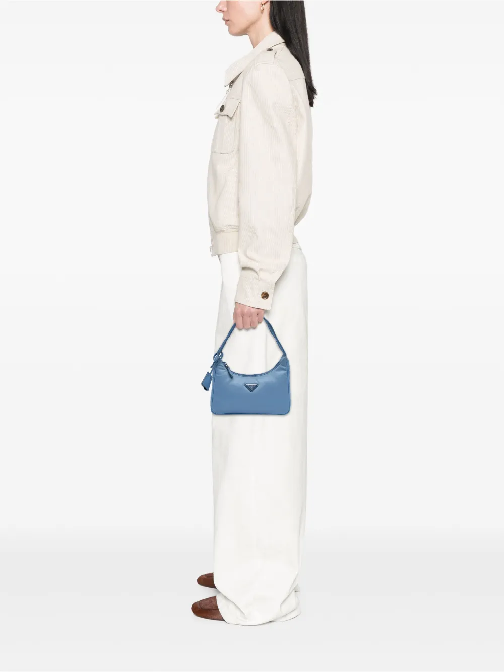 Pre-owned Prada 2019-2025 Mini Tessuto Re Edition 2000 Shoulder Bag In Blue