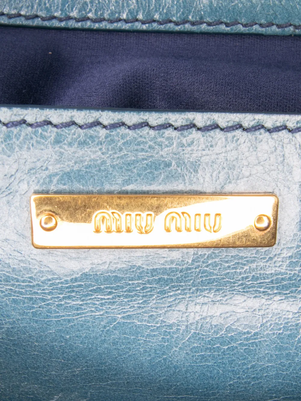 Pre-owned Miu Miu 2010-2025 Vitello Shine Satchel In Blue