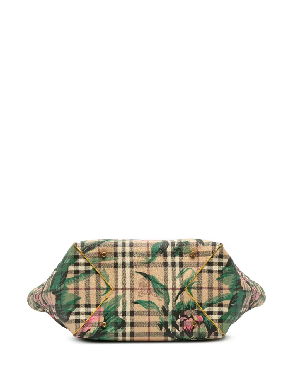 Pre-owned Burberry 2000-2017 Small Haymarket Check Floral Print Coated Canvas Canterbury Tote Bag In Brown