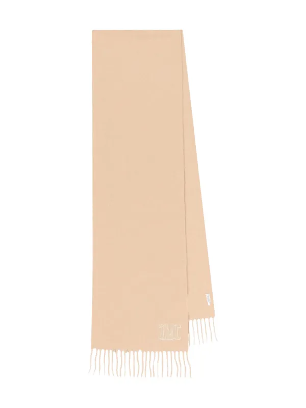 Max Mara Embroidered Fringed Scarf in Neutrals