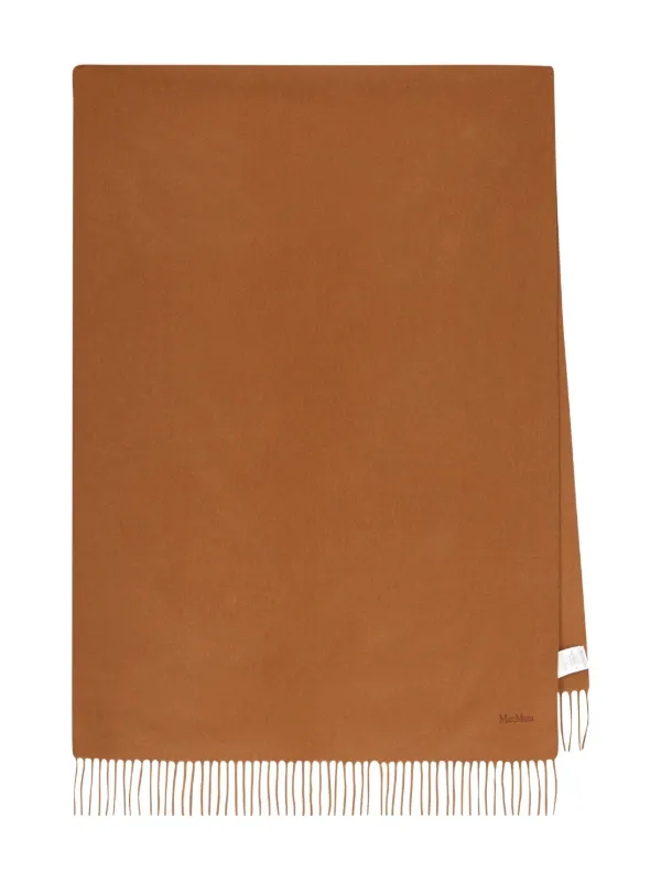 Max Mara Fringed Embroidered-logo Scarf in Brown