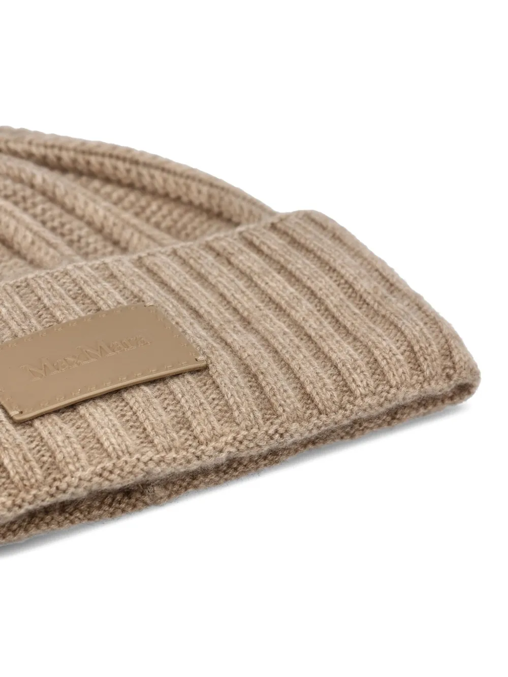 Max Mara Macbeth Cashmere Beanie With Logo Patch In Brown