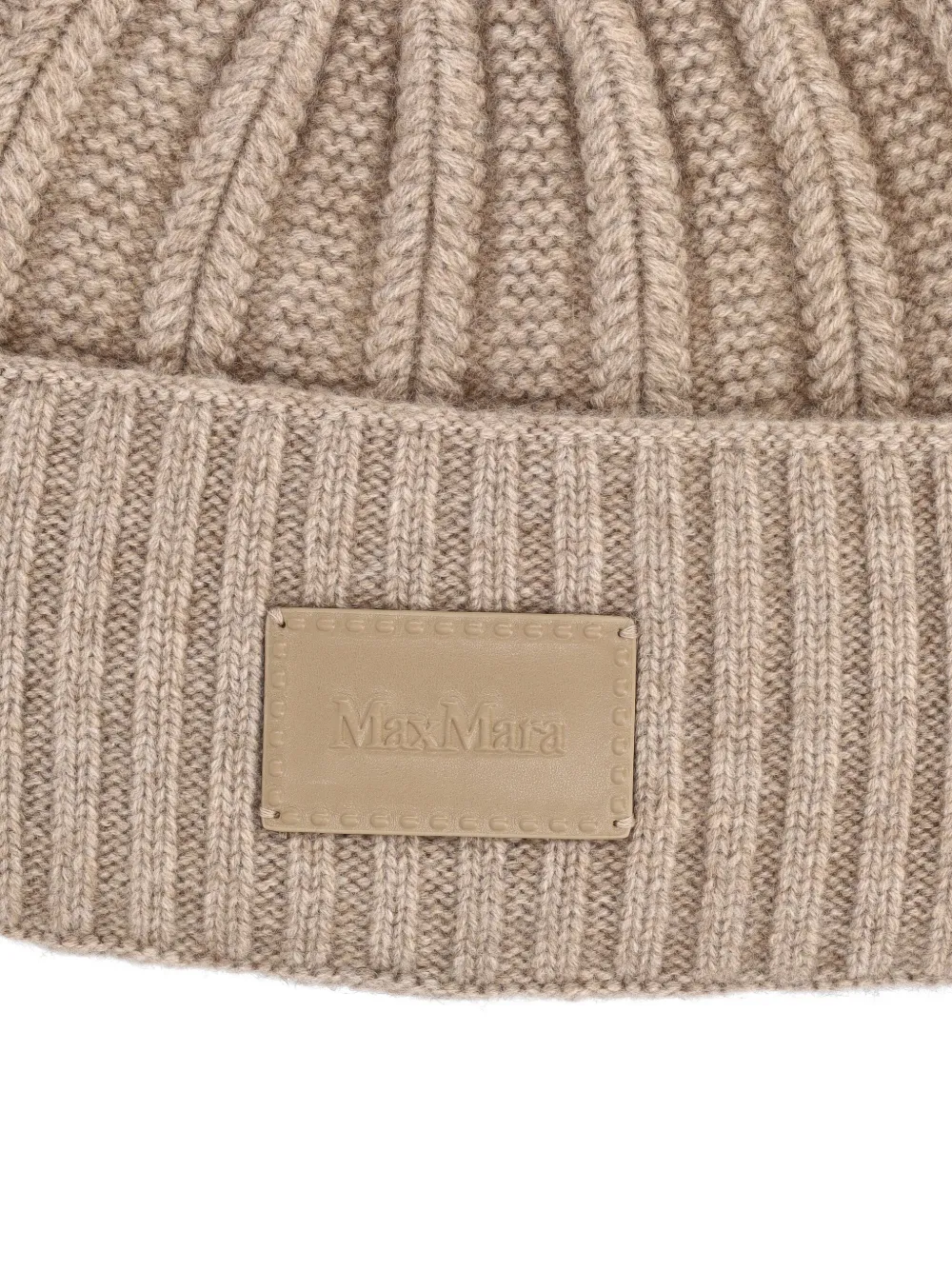 Max Mara Macbeth Cashmere Beanie With Logo Patch In Brown