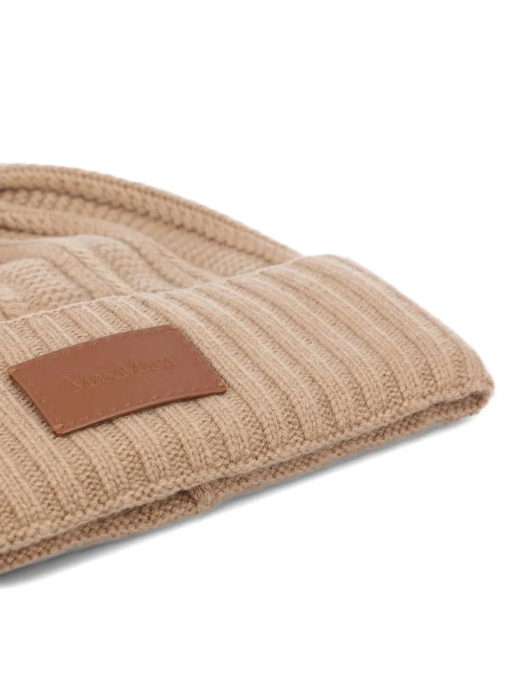 Max Mara Ribbed Logo-patch Beanies In Neutral