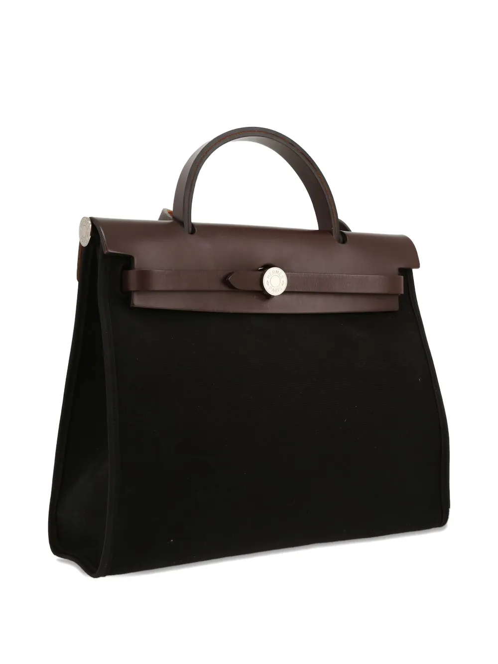 Pre-owned Hermes 2016 Herbag Leather-trimmed Canvas Bag In Black