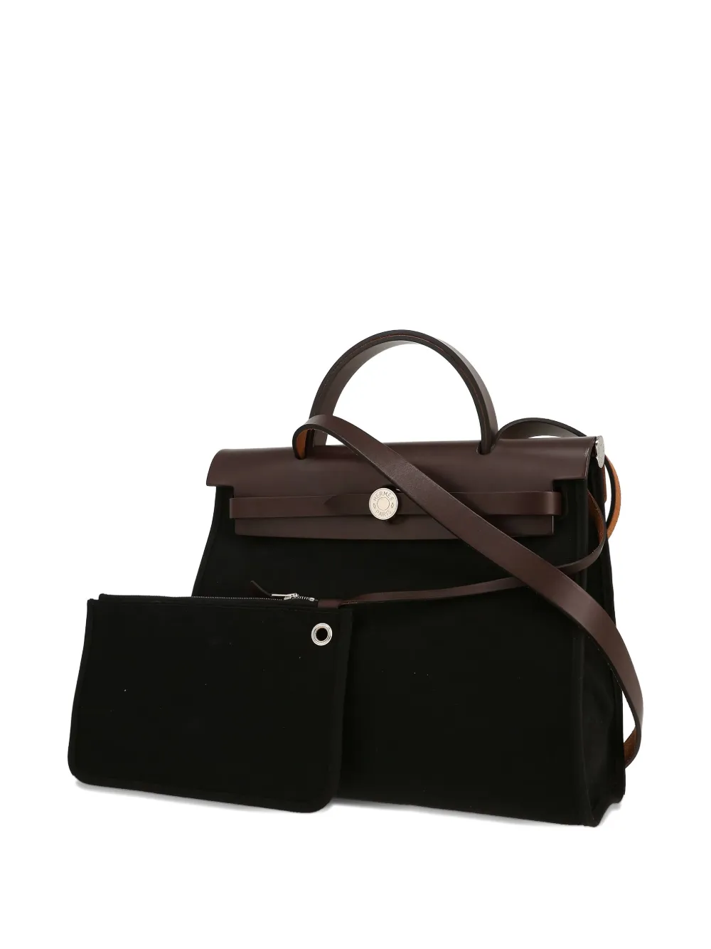 Pre-owned Hermes 2016 Herbag Leather-trimmed Canvas Bag In Black