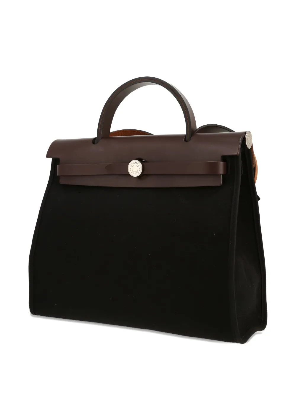 Pre-owned Hermes 2016 Herbag Leather-trimmed Canvas Bag In Black