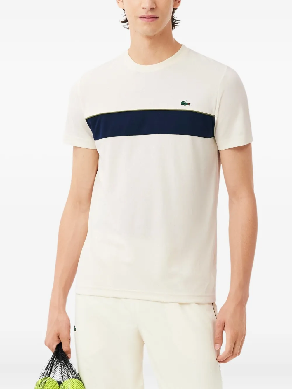 Lacoste Colour-block Crew-neck T-shirt In White