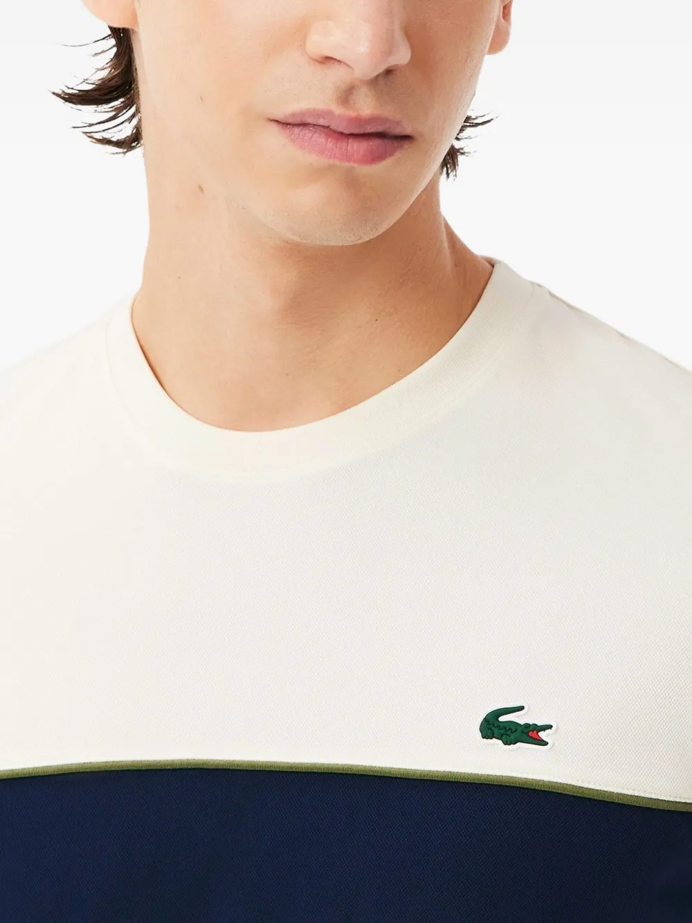 Lacoste Colour-block Crew-neck T-shirt In White