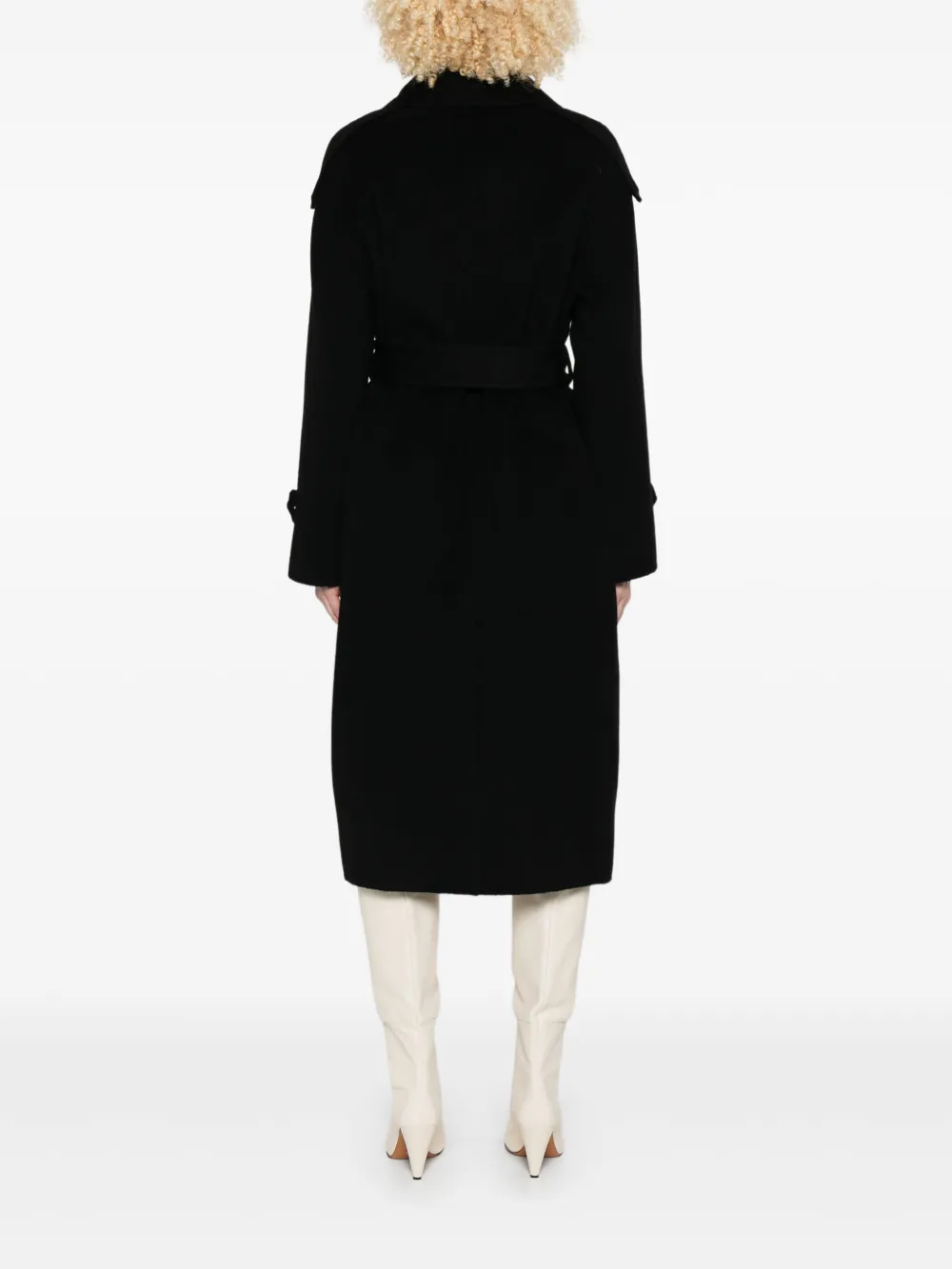 Glox Belted Long-sleeve Coat In Black