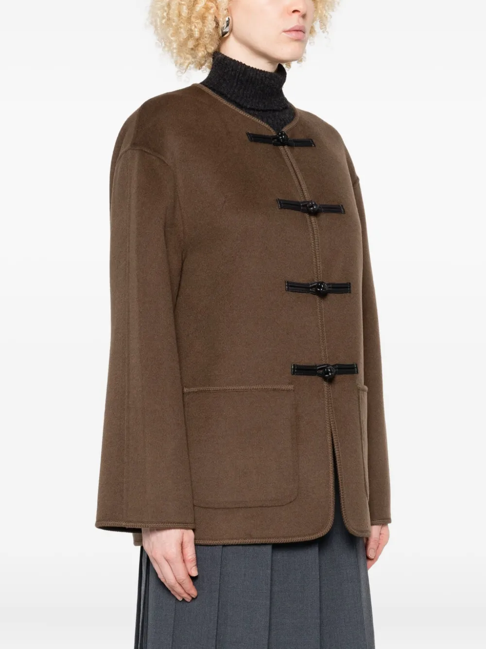 Rohe Brown Jacket With Front Toggle Closure In Wool Woman In Brown