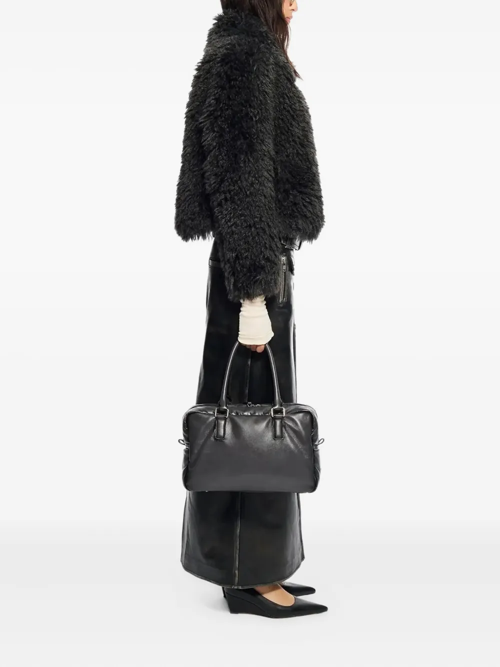 Stand Studio Teddy-texture Zip-up Jacket In Black