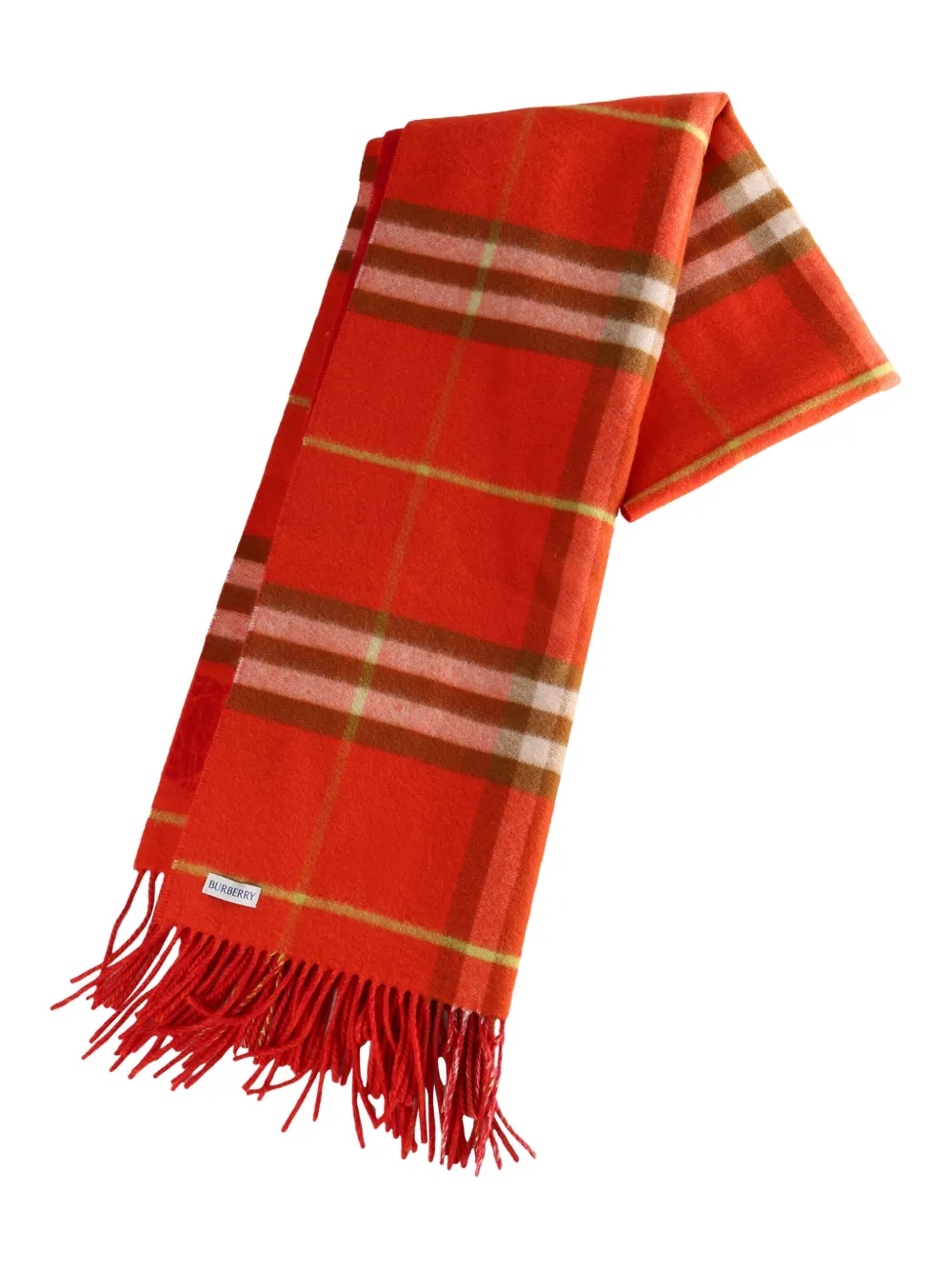 Burberry Checked Fringed Scarf In Red