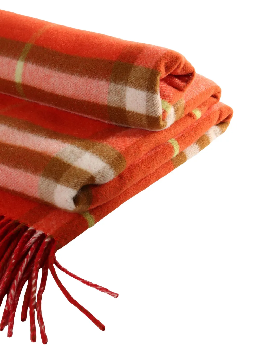 Burberry Checked Fringed Scarf In Red