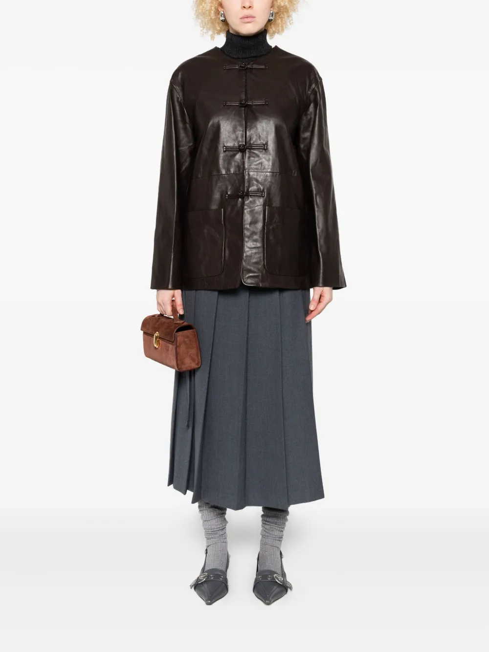 Rohe Buttoned Midi Pleated Skirt In Gray