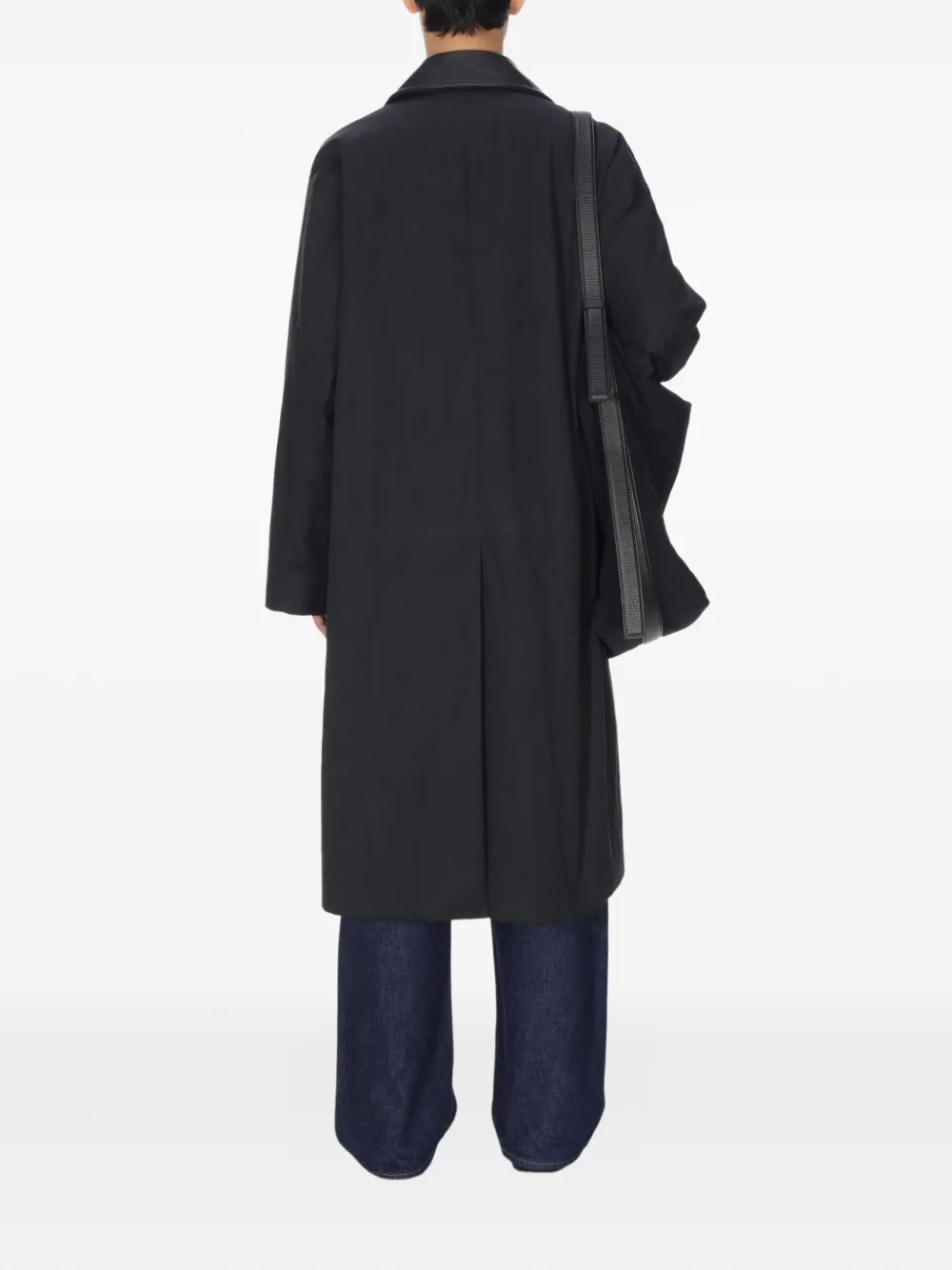 Studio Nicholson Revere Leather-collar Trench Coat In Black