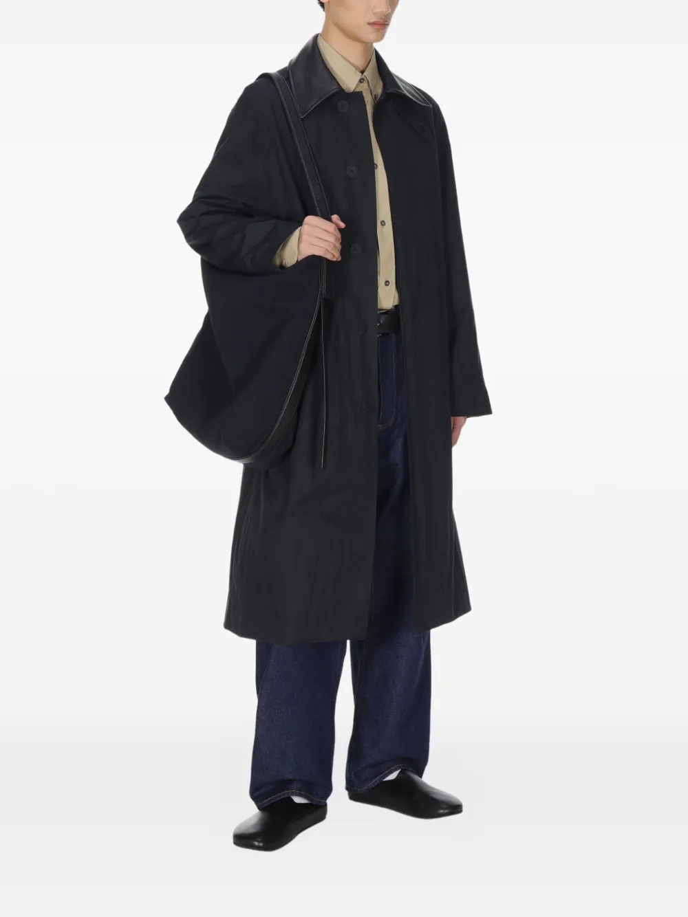 Studio Nicholson Revere Leather-collar Trench Coat In Black
