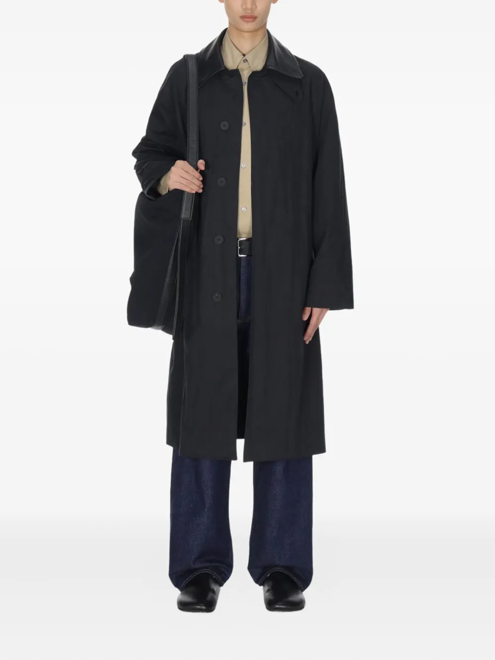 Studio Nicholson Revere Leather-collar Trench Coat In Black