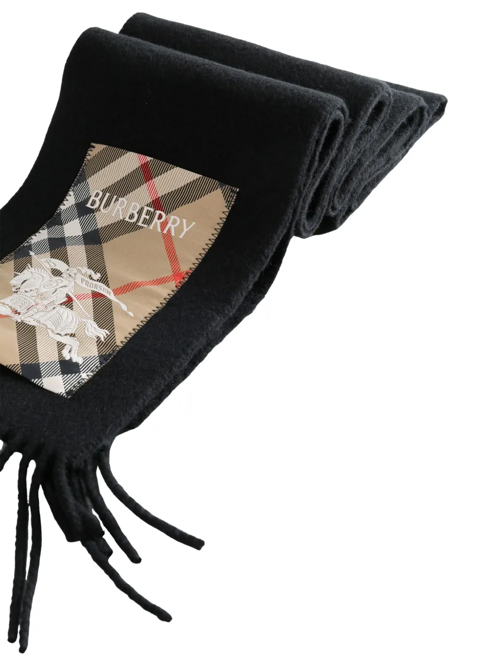 Burberry Sjaal met franje en EKD-applicatie Zwart