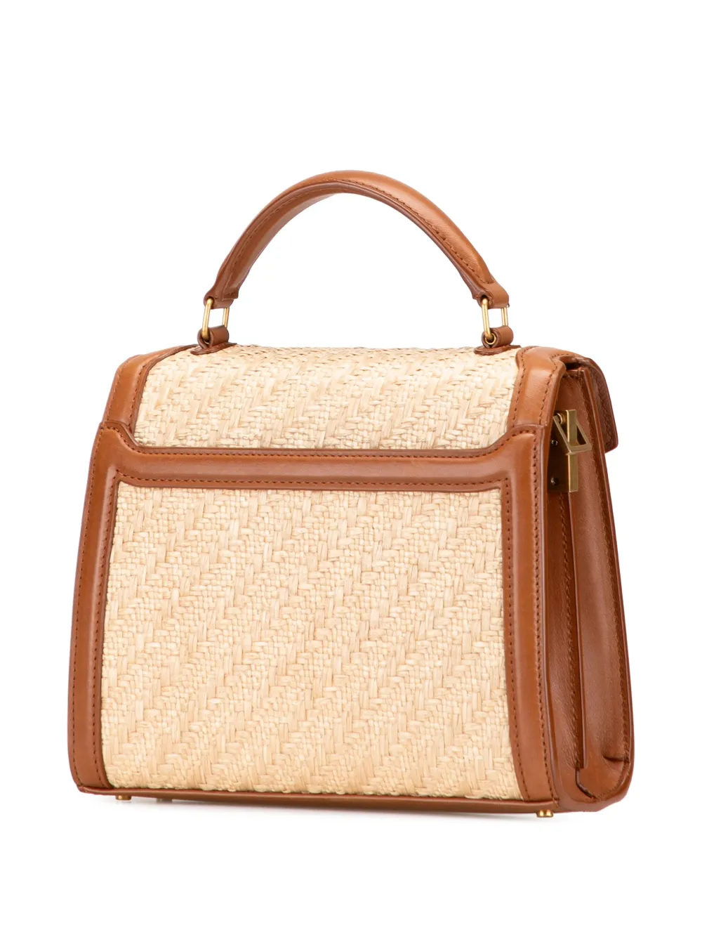 Pre-owned Saint Laurent 2022 Mini Raffia Monogram Cassandra Top Handle Bag Satchel In Brown