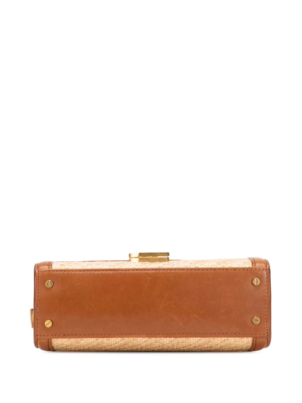 Pre-owned Saint Laurent 2022 Mini Raffia Monogram Cassandra Top Handle Bag Satchel In Brown