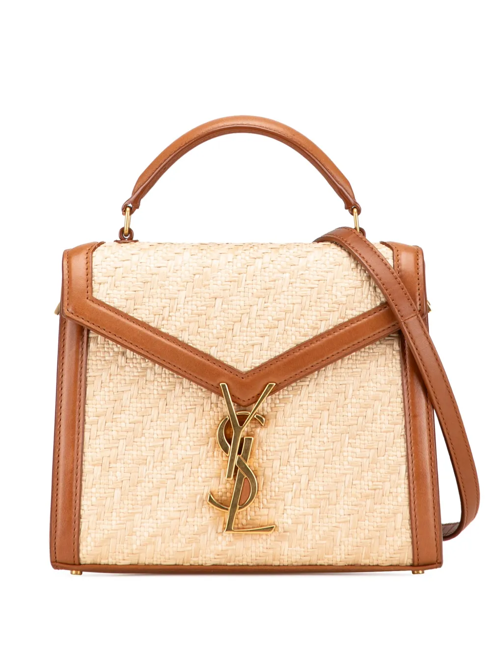 Saint Laurent Pre-Owned 2022 Mini Raffia Monogram Cassandra Top Handle Bag satchel | Brown | Image 1