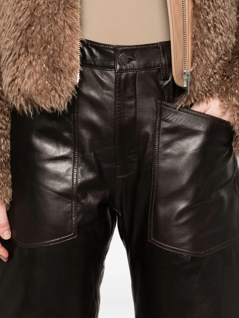 Nili Lotan Shon Leather Pant In Brown