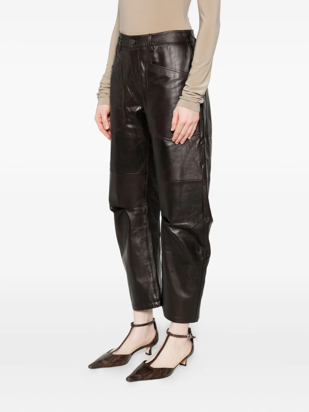 Nili Lotan Shon Leather Pant In Brown
