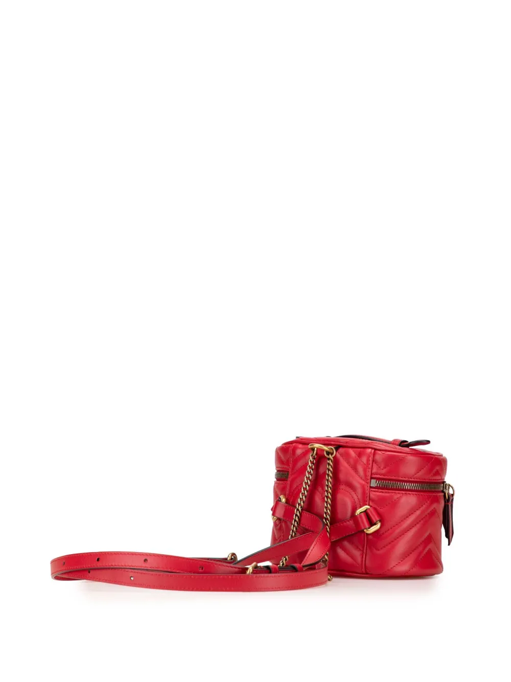 Pre-owned Gucci 2016-2025 Mini Gg Marmont Matelasse Leather Round Backpack In Red