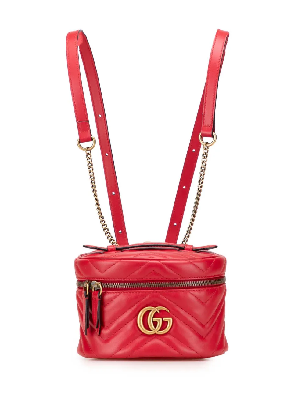 Pre-owned Gucci 2016-2025 Mini Gg Marmont Matelasse Leather Round Backpack In Red