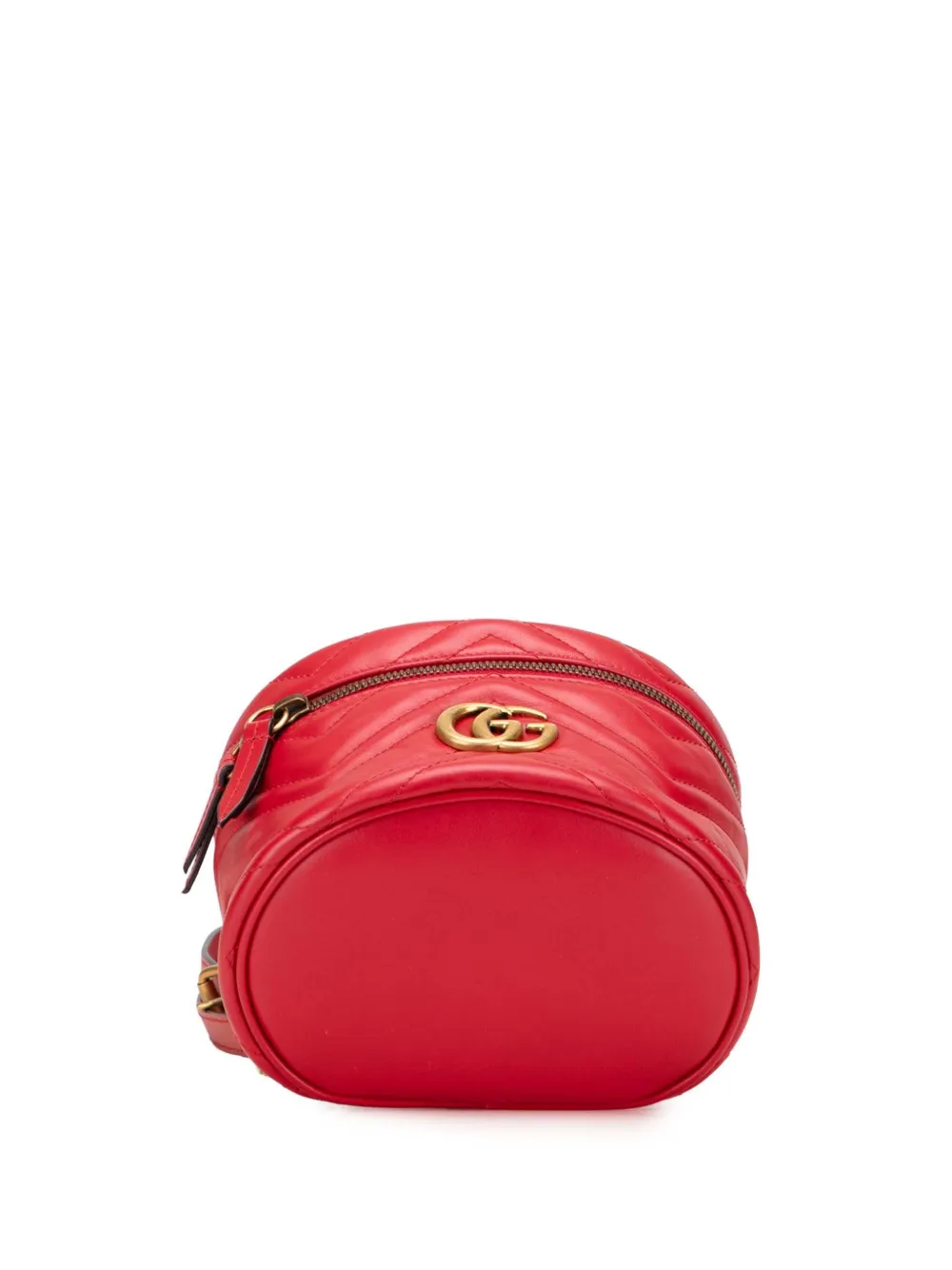 Pre-owned Gucci 2016-2025 Mini Gg Marmont Matelasse Leather Round Backpack In Red