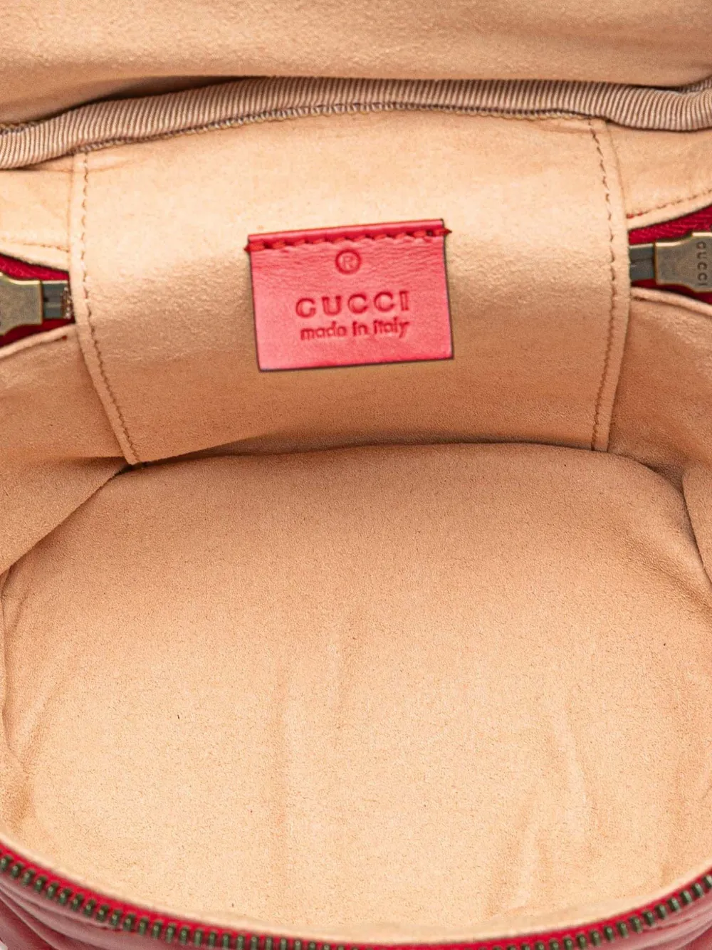 Pre-owned Gucci 2016-2025 Mini Gg Marmont Matelasse Leather Round Backpack In Red