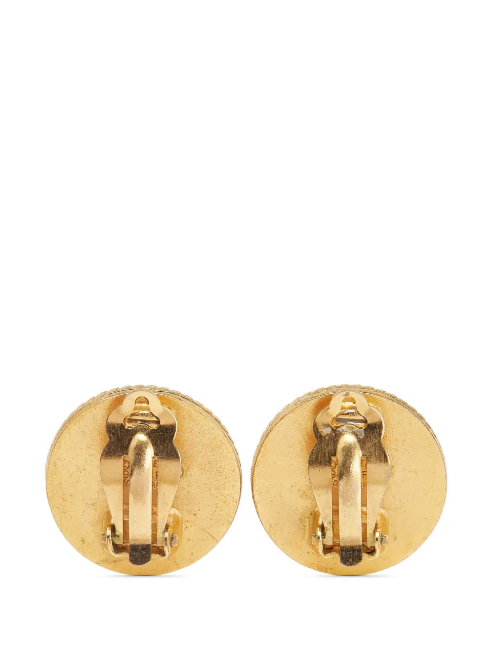 CHANEL Pre-Owned 1994 Gold Plated and Enamel CC Round Button Clip On Earrings costume earrings | Image 2