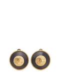 CHANEL Pre-Owned 1994 Gold Plated and Enamel CC Round Button Clip On Earrings costume earrings - Black