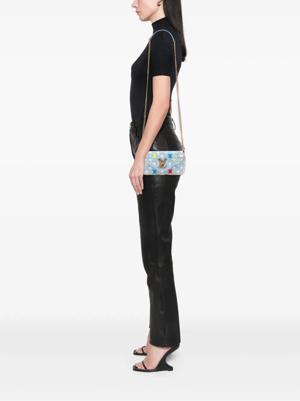 Louis Vuitton Pre-Owned 2019 Embroidered Monogram Denim New Wave Chain Pochette crossbody bag | Pre-Owned | Image 2