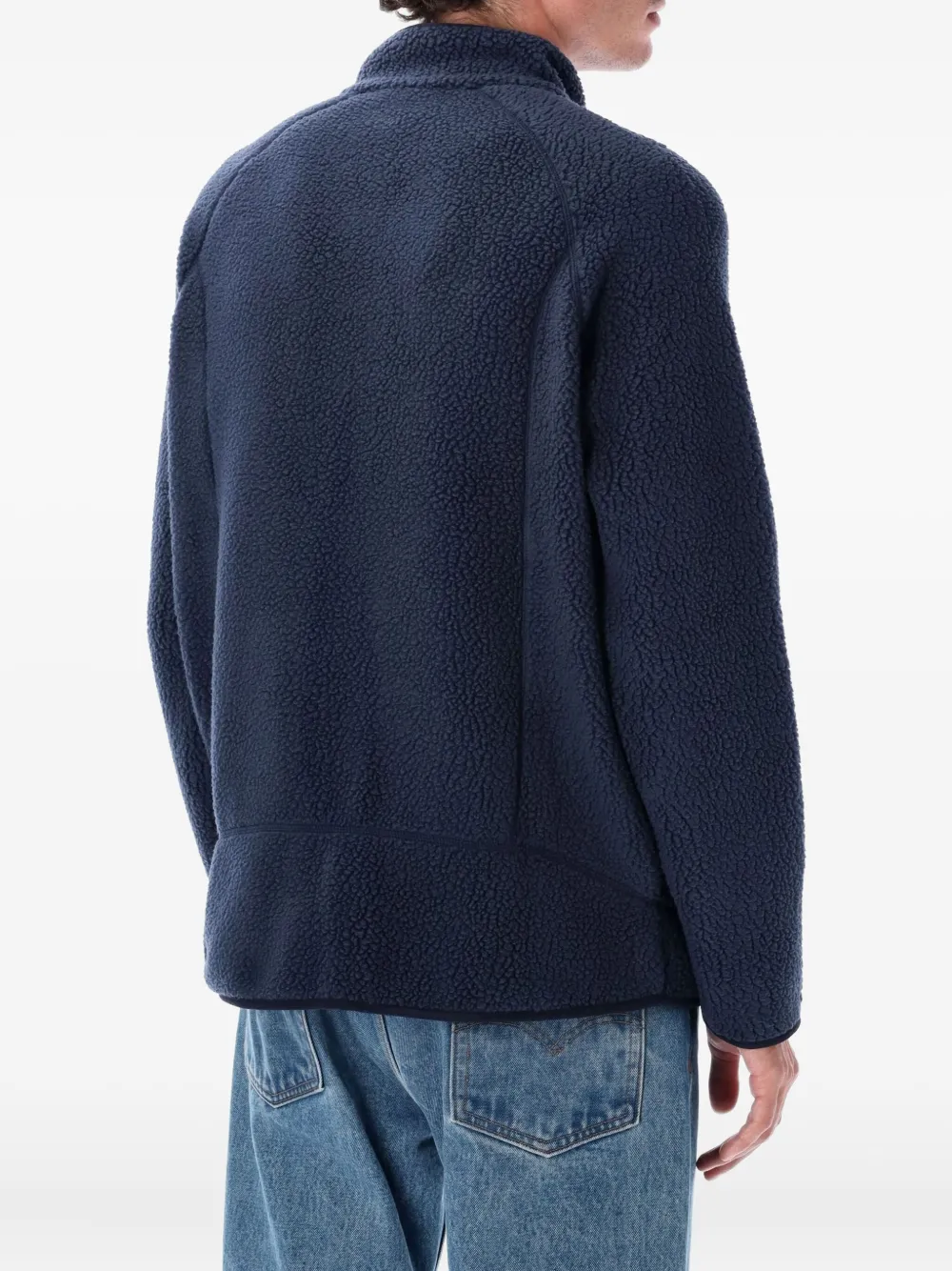 Patagonia Textured Fleece Casual Jacket With Stand Collar In Blue