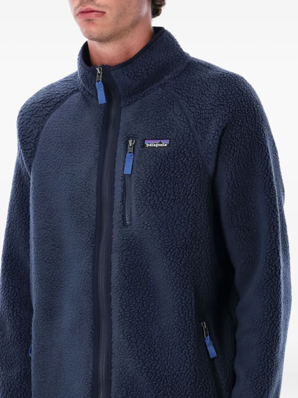 Patagonia Textured Fleece Casual Jacket With Stand Collar In Blue
