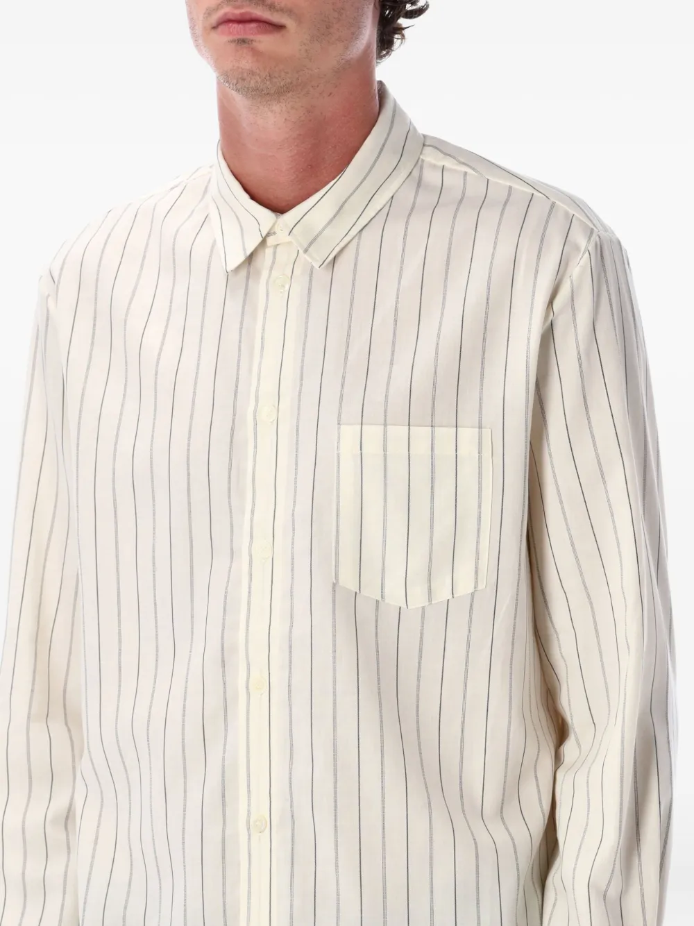 Apc Striped Long Sleeve Shirt With Chest Pocket In White