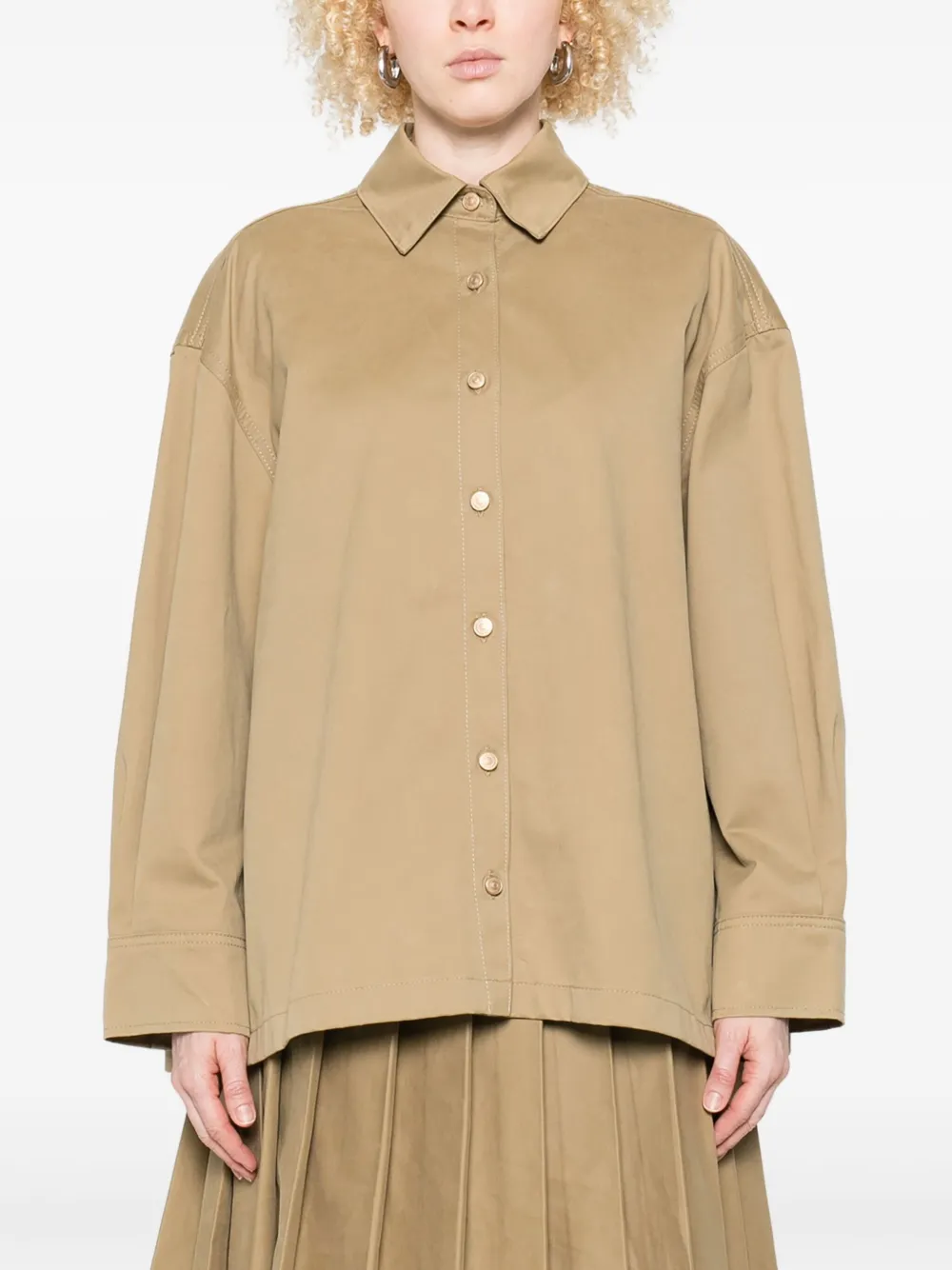 7 For All Mankind Pleated-back Cotton Shirt In Brown