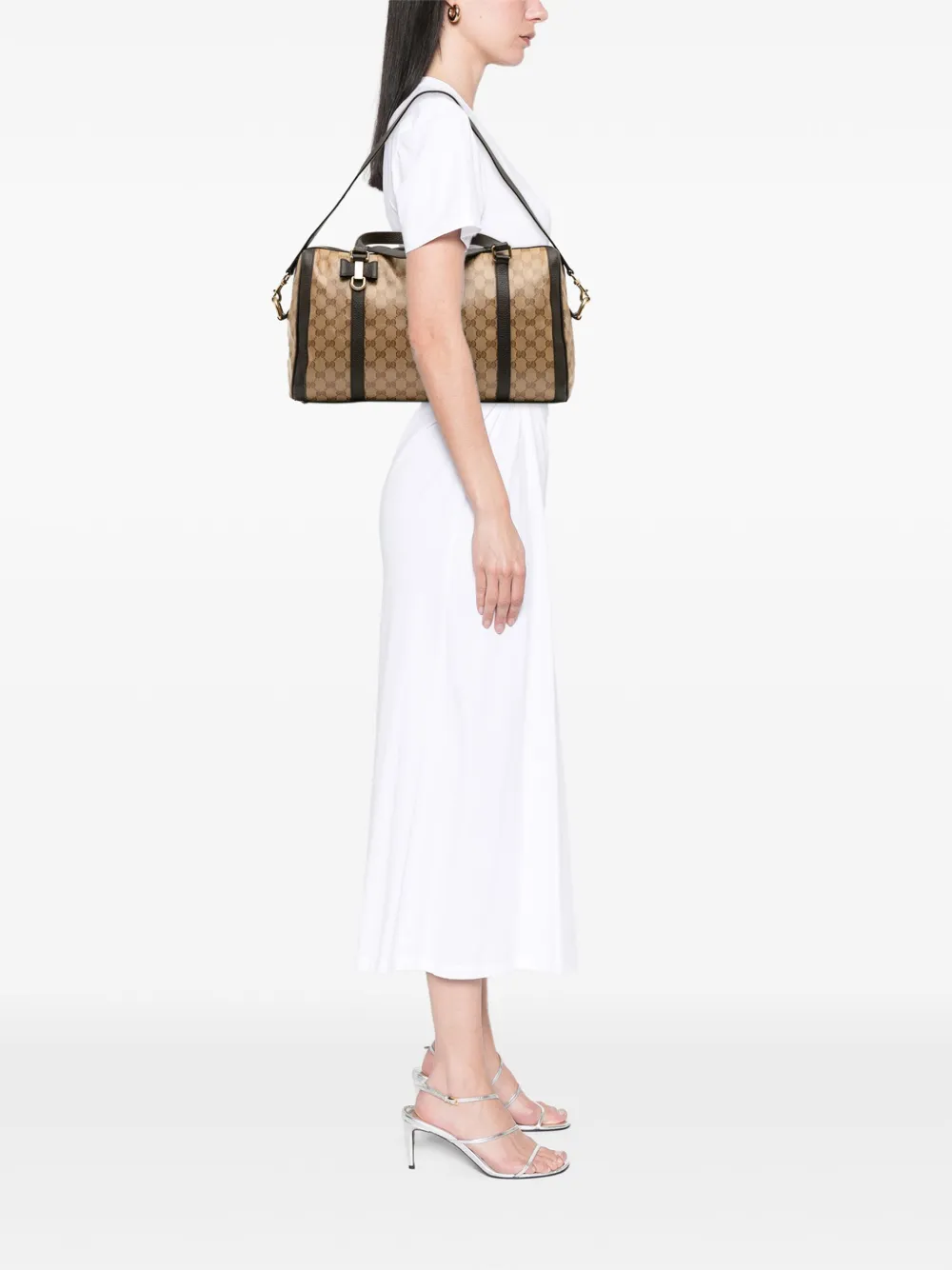 Pre-owned Gucci 2016-2025 Large Gg Crystal Duchessa Boston Bag In Brown