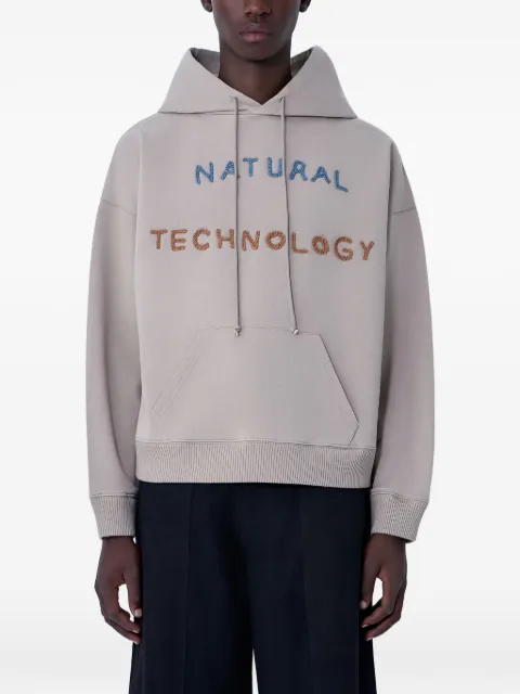 STORY mfg. hooded text-motif sweater