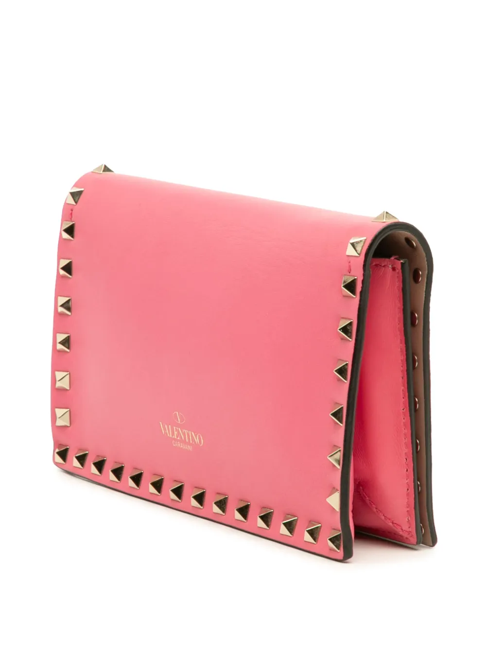 Pre-owned Valentino Garavani 2000-2017 Nappa Rockstud Wristlet Clutch Bag In Pink
