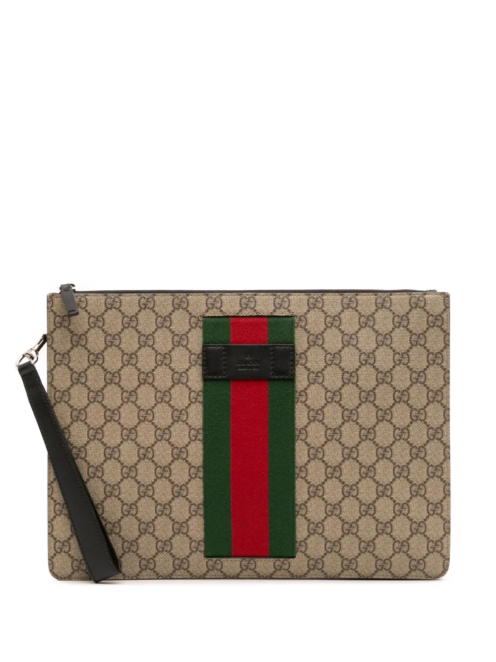 Pre-owned Gucci 2016-2025 Gg Supreme Web Clutch Bag In Brown