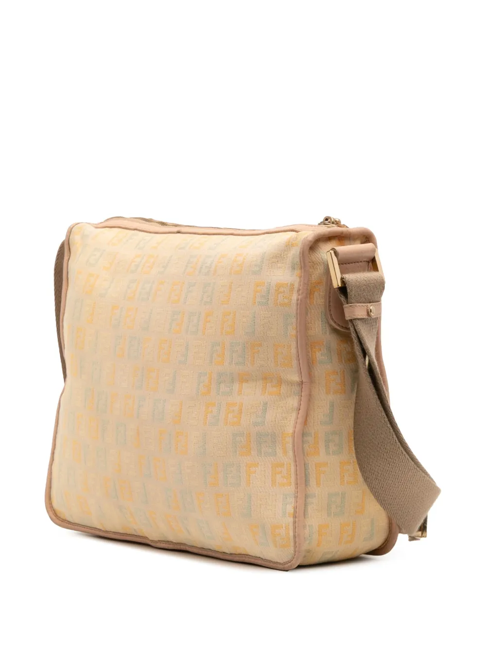 Pre-owned Fendi 2000-2010 Zucchino Canvas F Charm Crossbody Bag In Brown