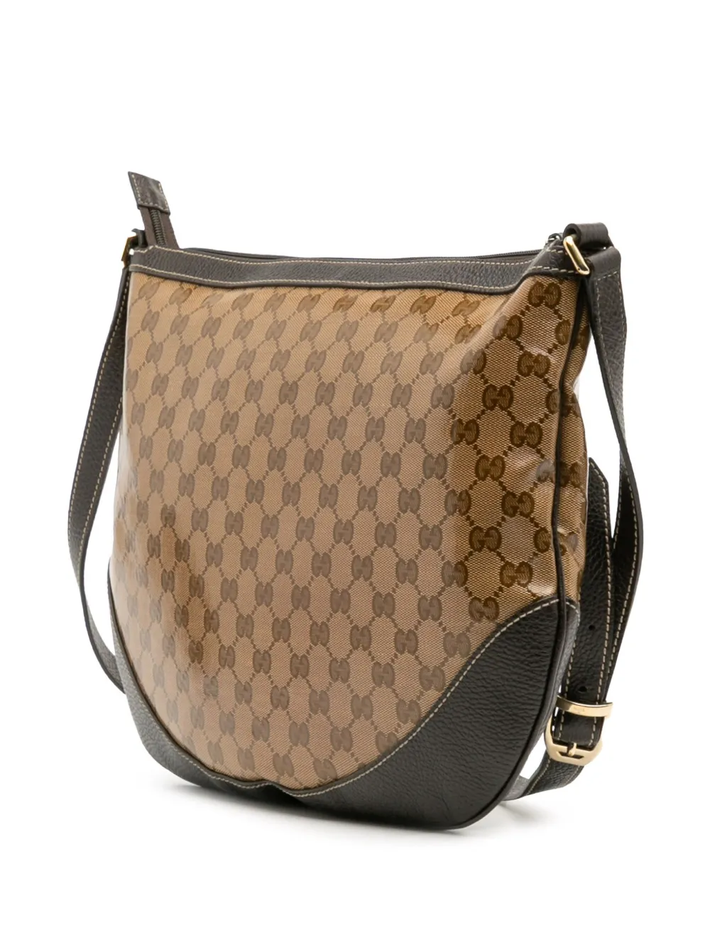 Pre-owned Gucci 2016-2025 Large Gg Crystal Half Moon Crossbody Bag In Brown