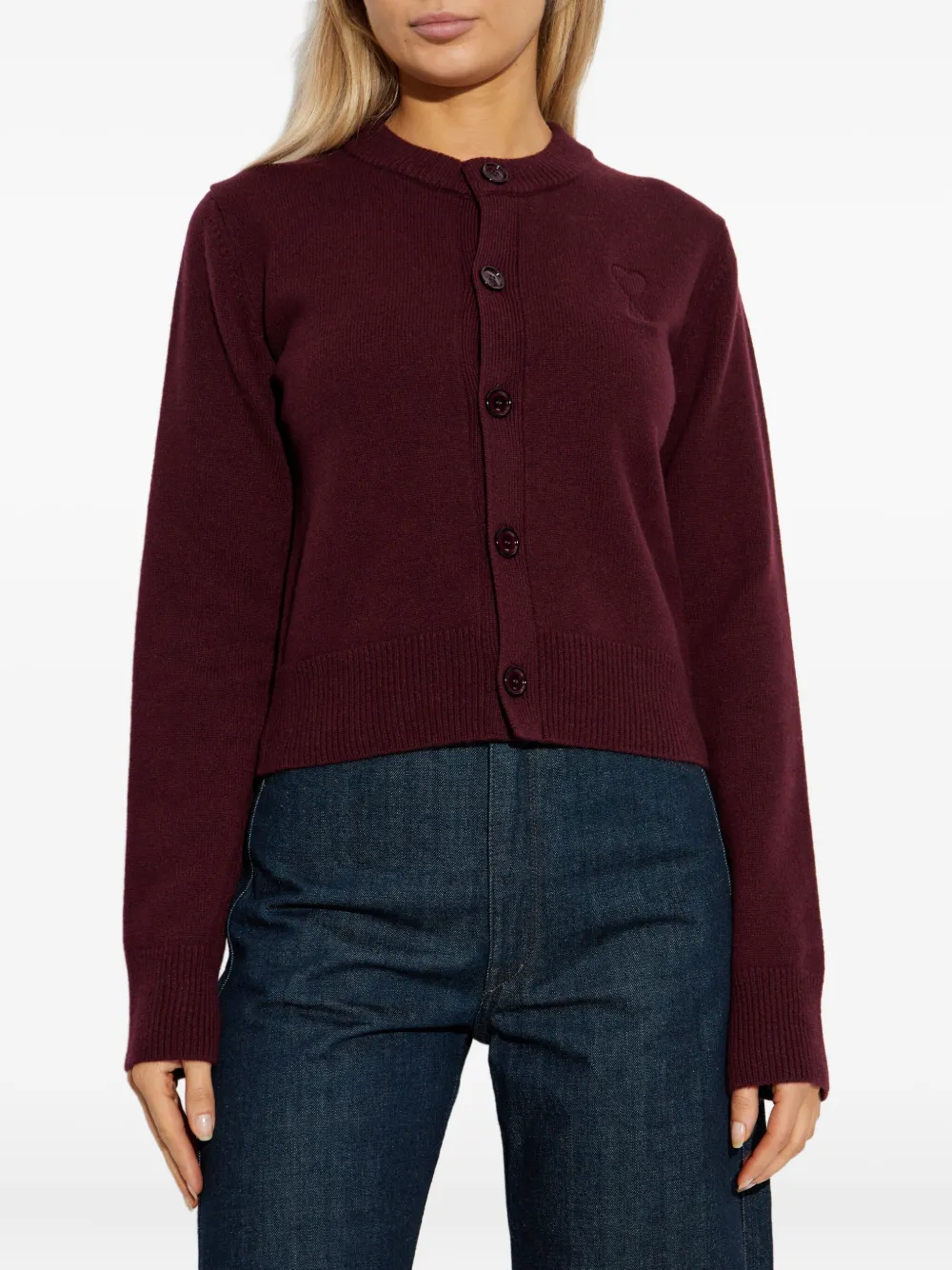 Ami Alexandre Mattiussi Button Embroidered Cardigan In Red