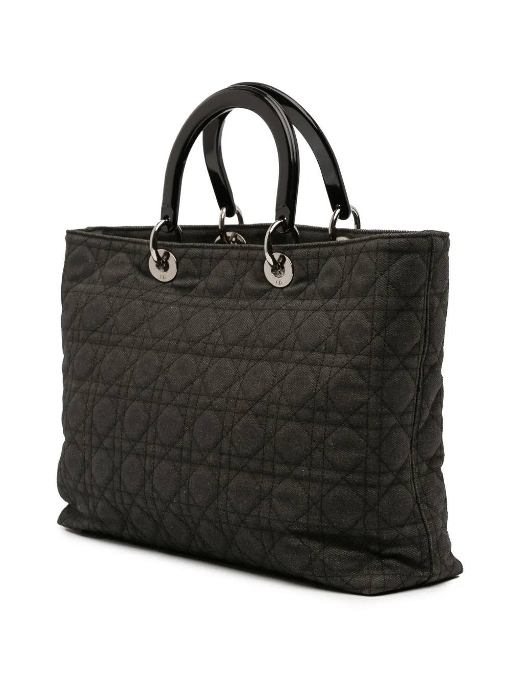 Pre-owned Dior 2003 Extra Large Denim Cannage Lady  Satchel In Black