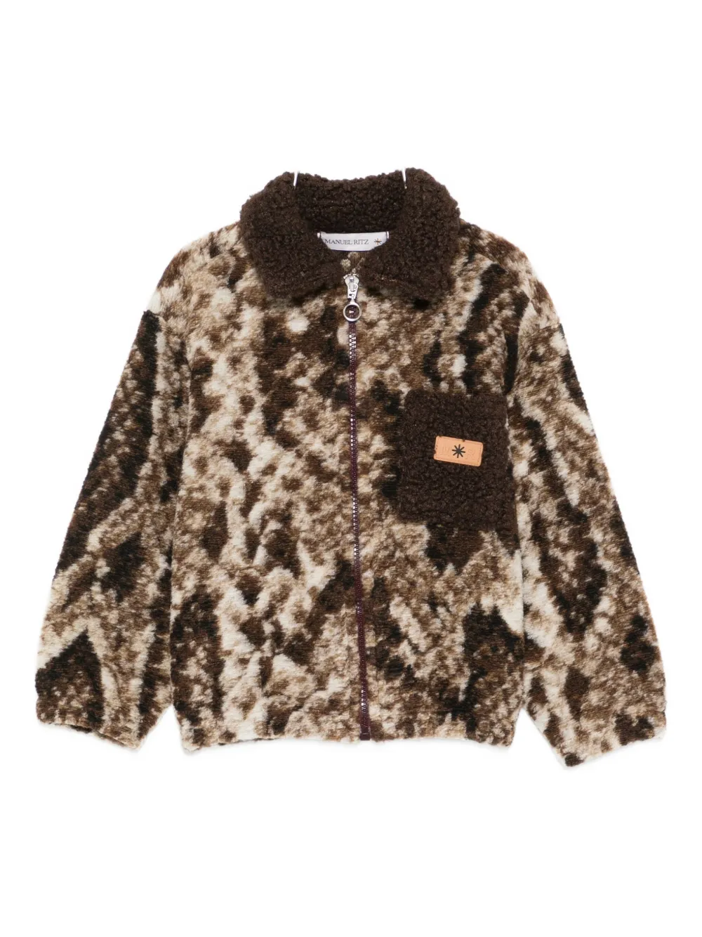 Manuel Ritz Snakeskin-print Fleece Jacket In Brown
